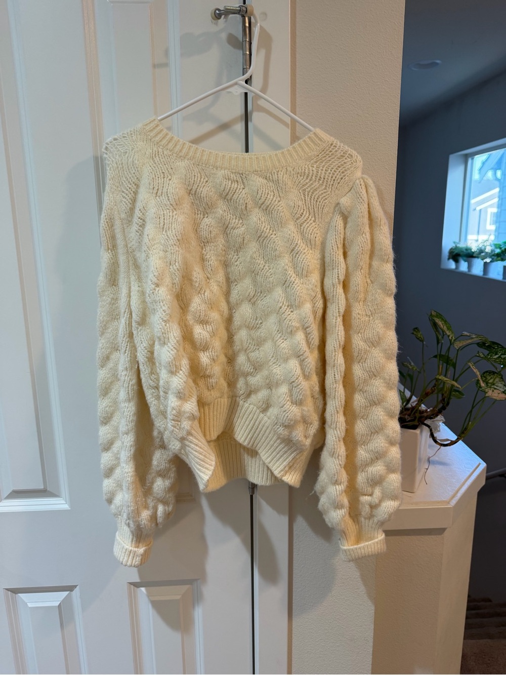 APRICOT Cream Off-the-Shoulder Cable Knit Sweater